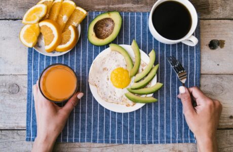 healthy breakfast with eggs and avocado