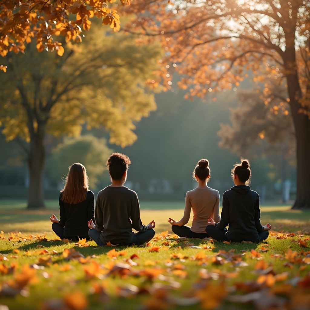 group breathing under autumn tree