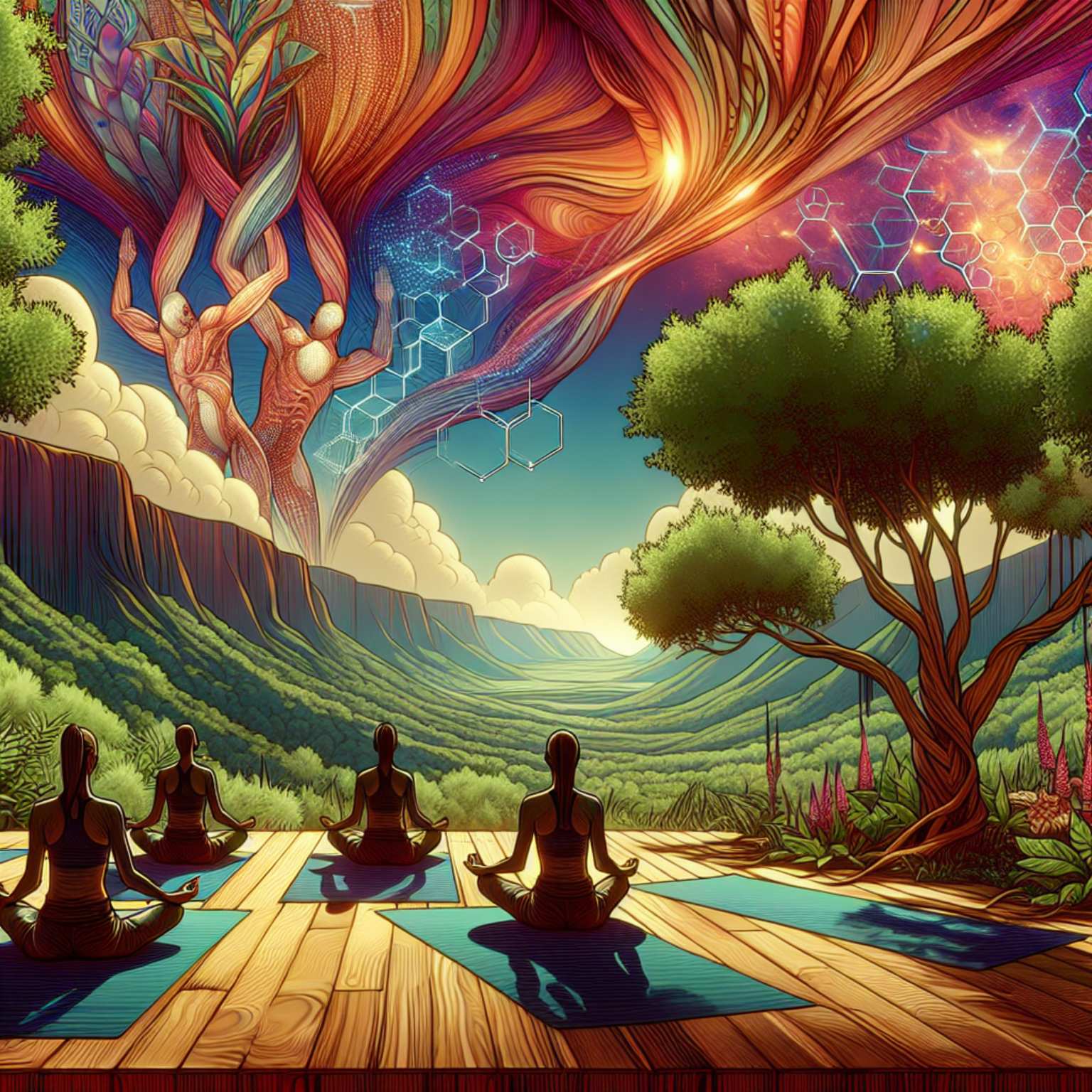a colorful group breathing