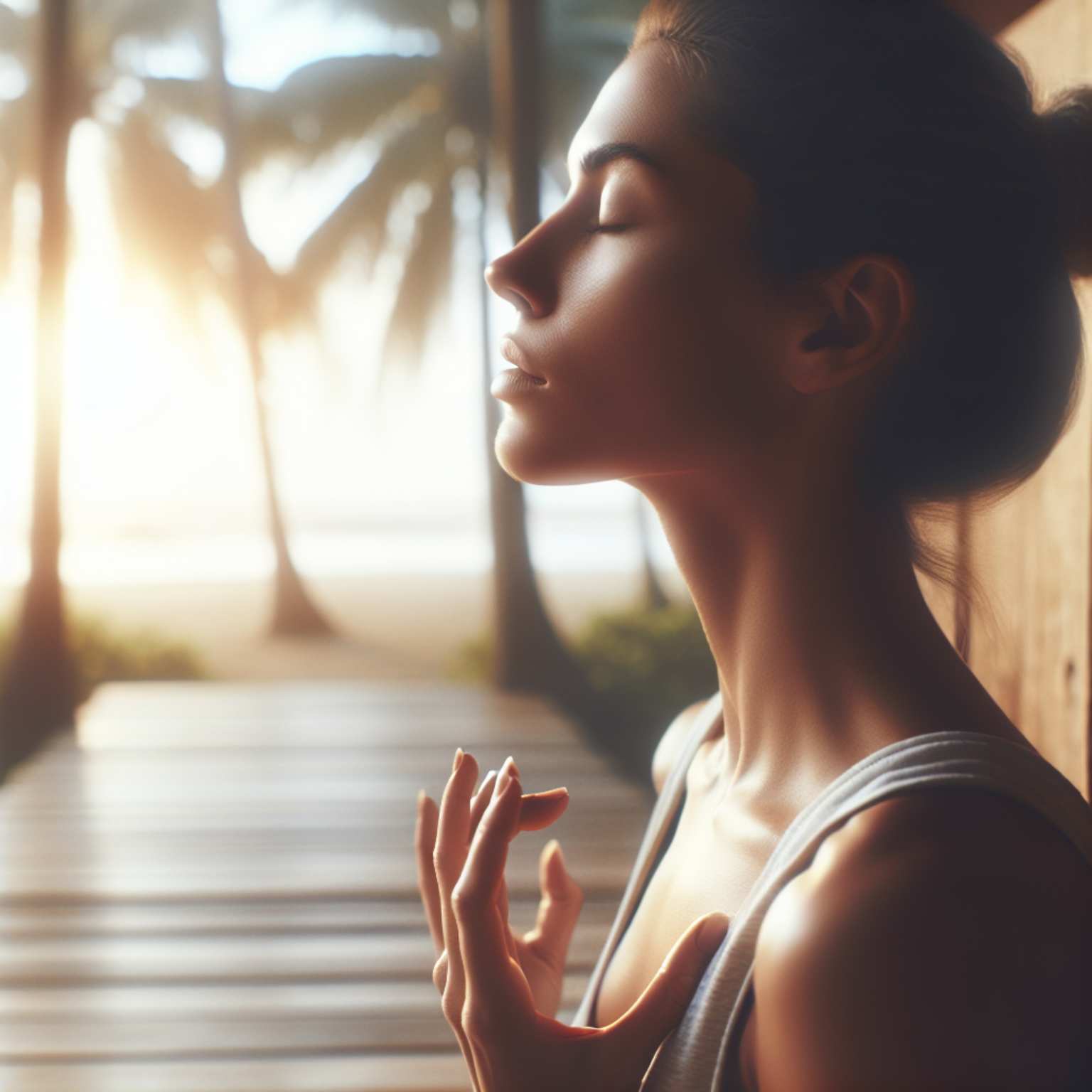 woman relaxing with deep breath