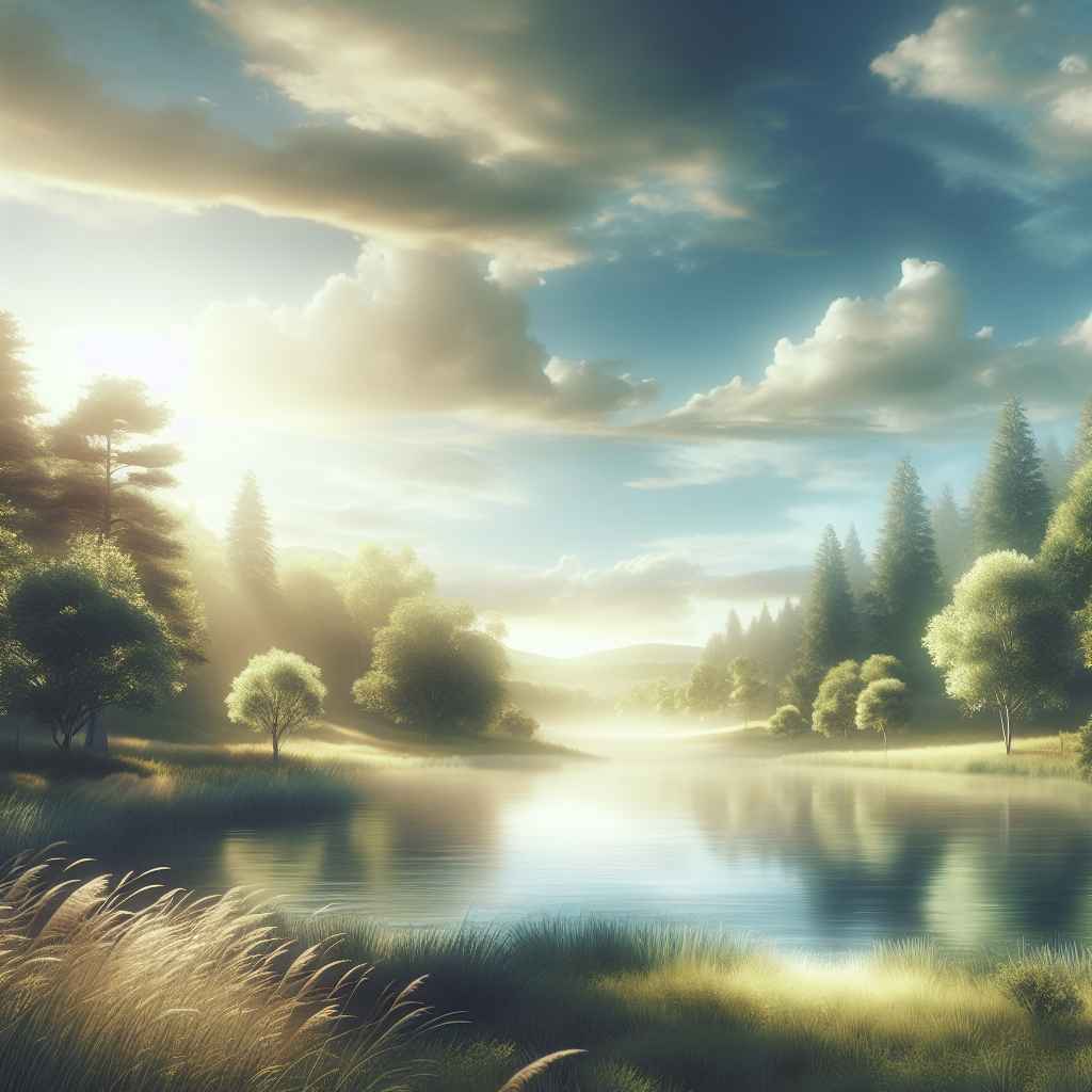 peaceful lake and sun rays