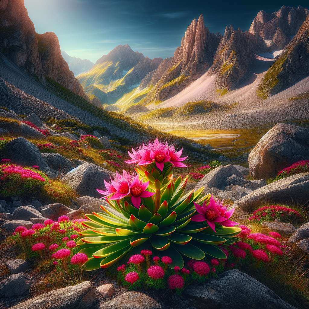 mountains with central plant