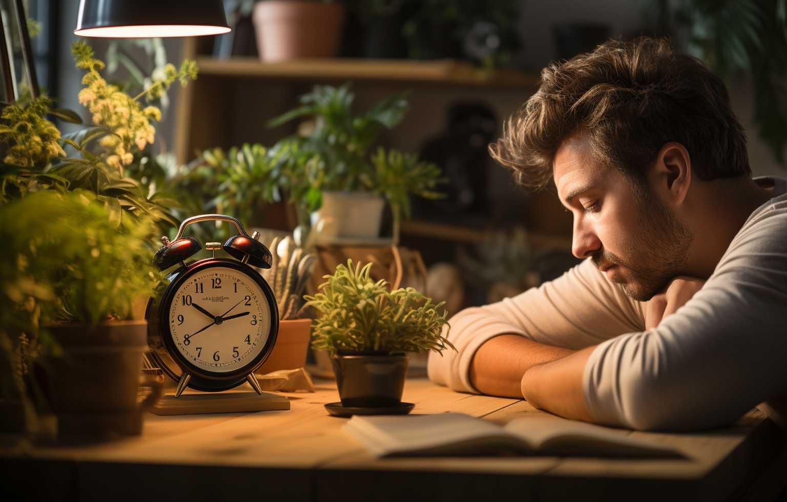 man napping at table with coffee