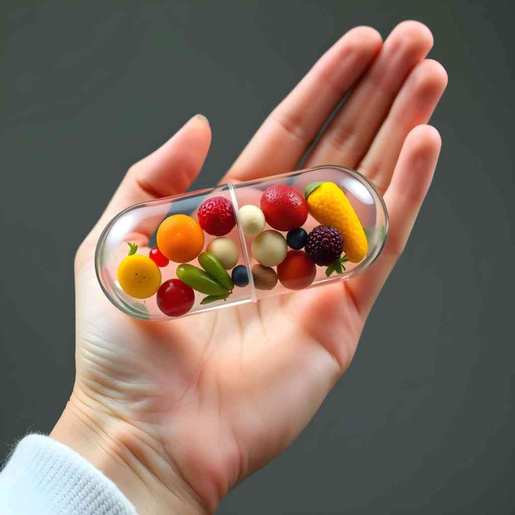 capsule filled with miniature fresh fruits